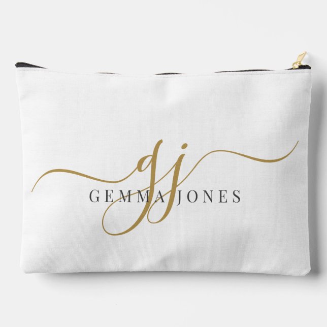Modern Gold Script Monogram Initials Accessory Pouch (Back)