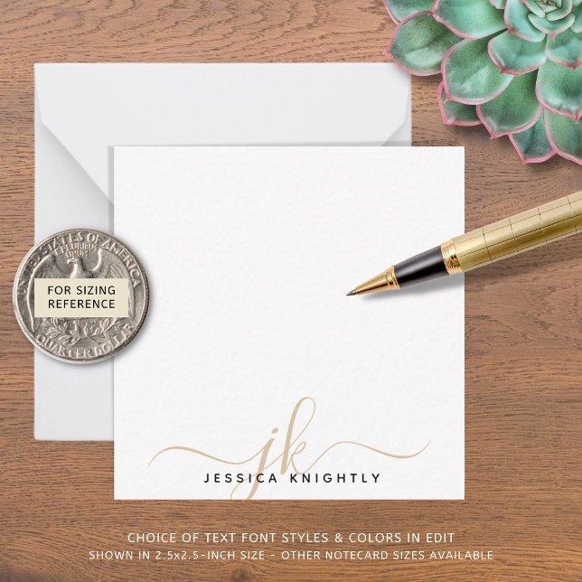 Modern Gold Script Monogram Initials Minimal Note Card (Creator Uploaded)