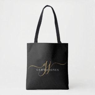 Modern Gold Script Monogram Initials Tote Bag