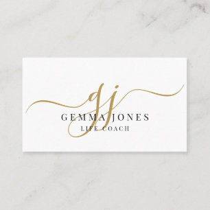 Modern Gold Script monogram Life Coach Business Card