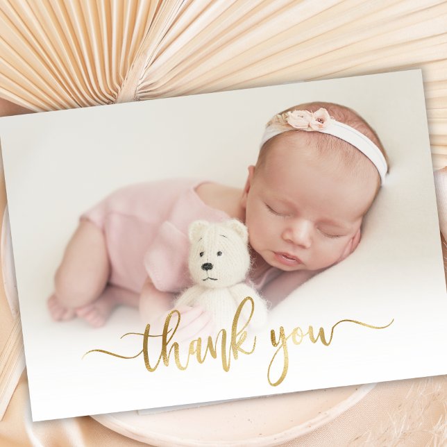Modern Gold Script Newborn Baby Photo Thank You  Postcard (Creator Uploaded)