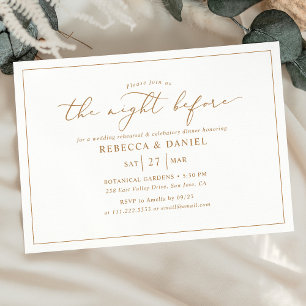 Modern Gold Script Night Before Rehearsal Dinner Invitation