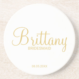 Modern Gold Script Personalized Bridesmaids Coaster