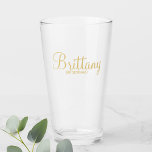 Modern Gold Script Personalized Bridesmaids Glass<br><div class="desc">Modern Gold Personalized Bridesmaids Glass featuring personalized bridesmaid's name in gold modern calligraphy font style with title in gold modern sans serif font style. Also perfect for maid of honour, flower girl, mother of the bride, groomsman, best man, father of the bride and more. Please Note: The foil details are...</div>