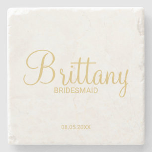 Modern Gold Script Personalized Bridesmaids Stone Coaster