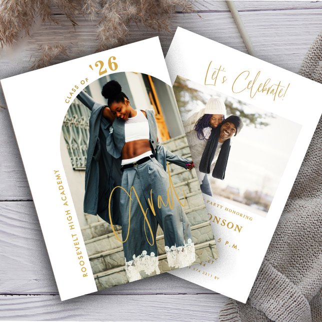 Modern Gold Script Photo 2024 Minimal Grad Party Invitation (Creator Uploaded)