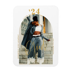 Modern Gold Script Photo 2024 Minimal Graduation Magnet