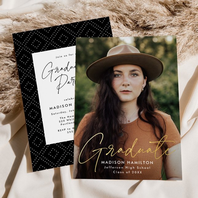 Modern Gold Script Photo Graduation Party (Creator Uploaded)