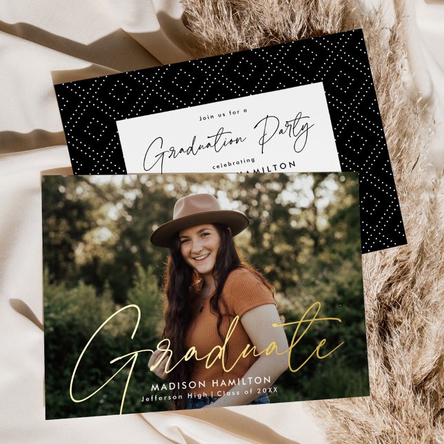 Modern Gold Script Photo Graduation Party (Creator Uploaded)