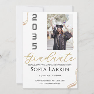 Modern Gold Script Photo Graduation Party Invitation