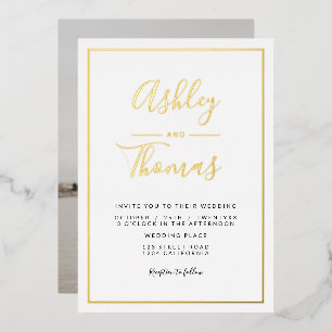 Modern gold script photo wedding geometric frame