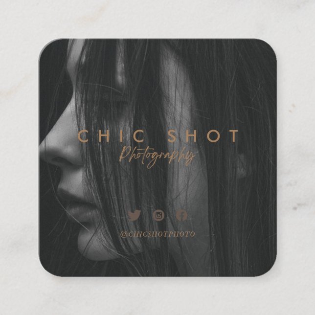 Modern Gold Script Photography Typography Square Business Card (Front)