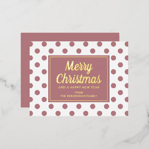 Modern Gold Script Pink Polka Dots Merry Christmas Foil Holiday Postcard
