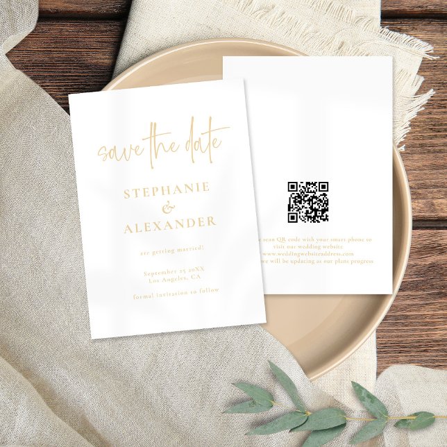 Modern Gold Script QR Code Wedding  Save The Date (Creator Uploaded)