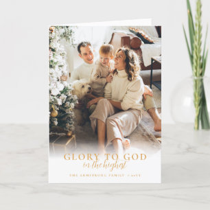 Modern Gold Script Religious Christmas Photo Holiday Card