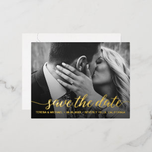 Modern Gold Script Save the date Photo Foil