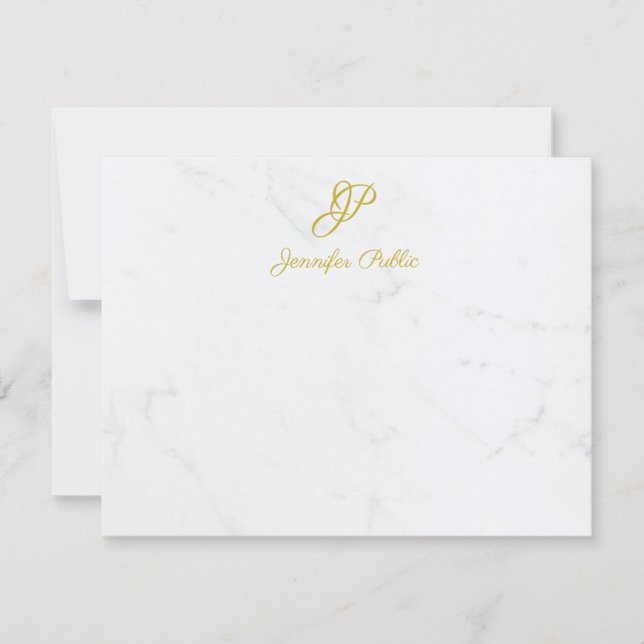 Modern Gold Script Stationery Marble Personalized Card (Front)