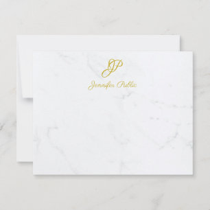 Modern Gold Script Stationery Marble Personalized Card