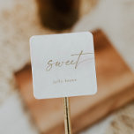 Modern Gold Script Sweet Wedding Favour Square Sticker<br><div class="desc">These modern gold script sweet wedding favour stickers are perfect for a minimalist wedding. The simple yellow gold colour design features unique industrial lettering typography with modern boho style. Customizable in any colour. Keep the design minimal and elegant, as is, or personalize it by adding your own graphics and artwork....</div>