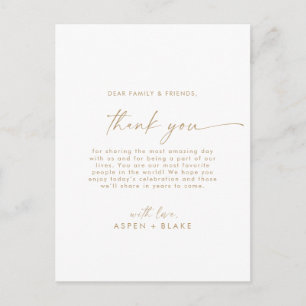 Modern Gold Script Thank You Reception Card