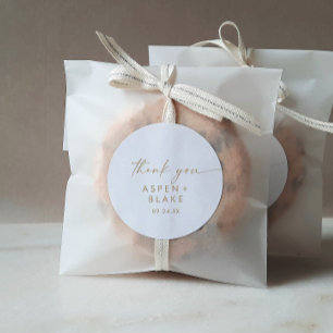Modern Gold Script Thank You Wedding Favour Sticke Classic Round Sticker