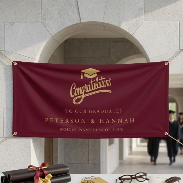 Modern Gold script Twin Graduation congratulations Banner (Creator Uploaded)
