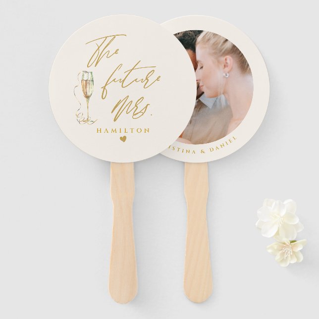 Modern Gold Script Typography Photo Hand Fan (Front and Back)