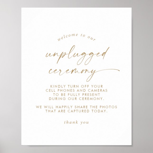 Modern Gold Script Unplugged Ceremony Sign (Front)
