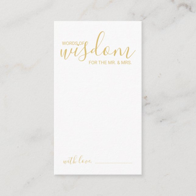 Modern Gold Script Wedding Advice and Wishes Card (Front)