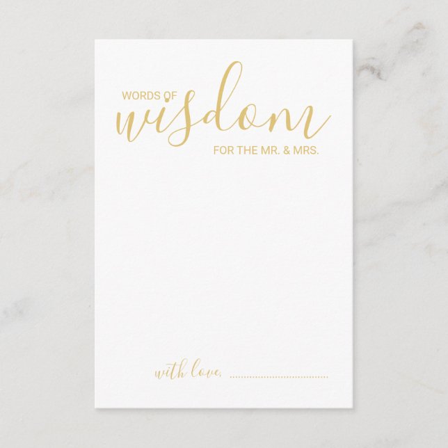 Modern Gold Script Wedding Advice and Wishes Card (Front)