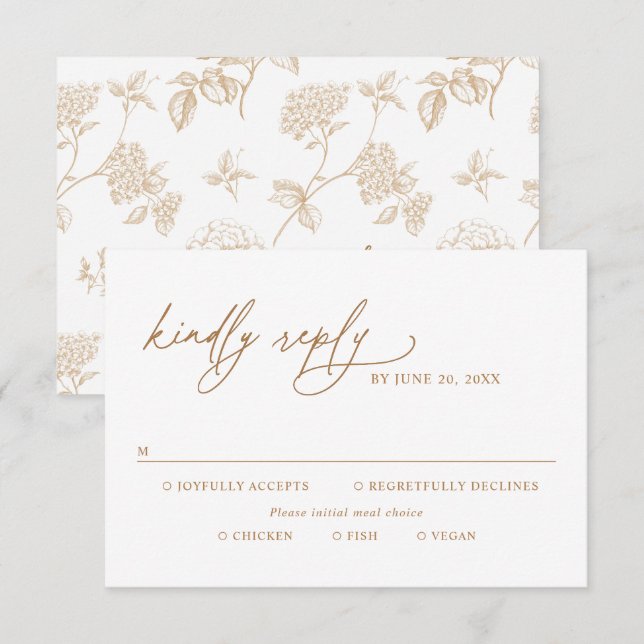 Modern Gold Script Wedding Meal Options RSVP Card (Front/Back)