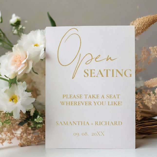 Modern Gold Script Wedding Open Seating Sign (Creator Uploaded)