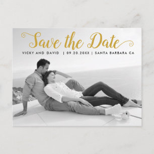 Modern gold script wedding Save the Date photo Postcard