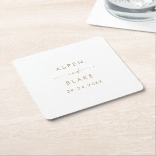 Modern Gold Script Wedding Square Paper Coaster