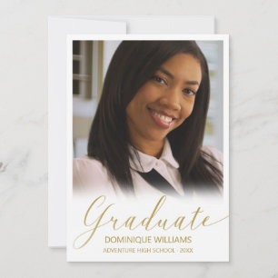Modern Gold Script White Photo Frame Graduation Announcement