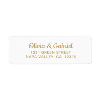 Modern gold Script. White Wedding Return Address
