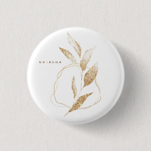 Modern Gold Shape Botanical Leaf Bridesmaid 1 Inch Round Button