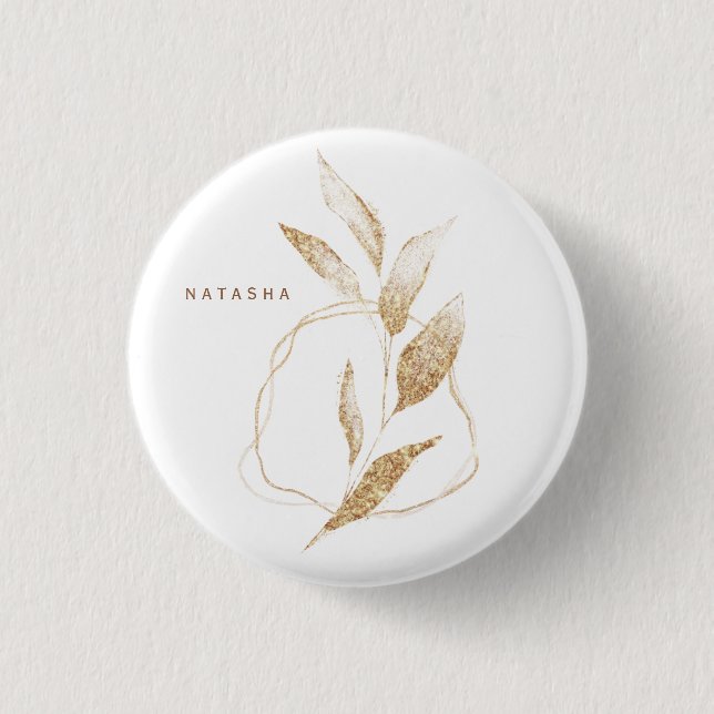Modern Gold Shape Botanical Leaf Bridesmaid 1 Inch Round Button (Front)