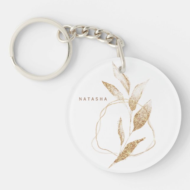 Modern Gold Shape Botanical Leaf Bridesmaid  Keychain (Front)