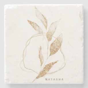 Modern Gold Shape Botanical Leaf Bridesmaid Stone Coaster