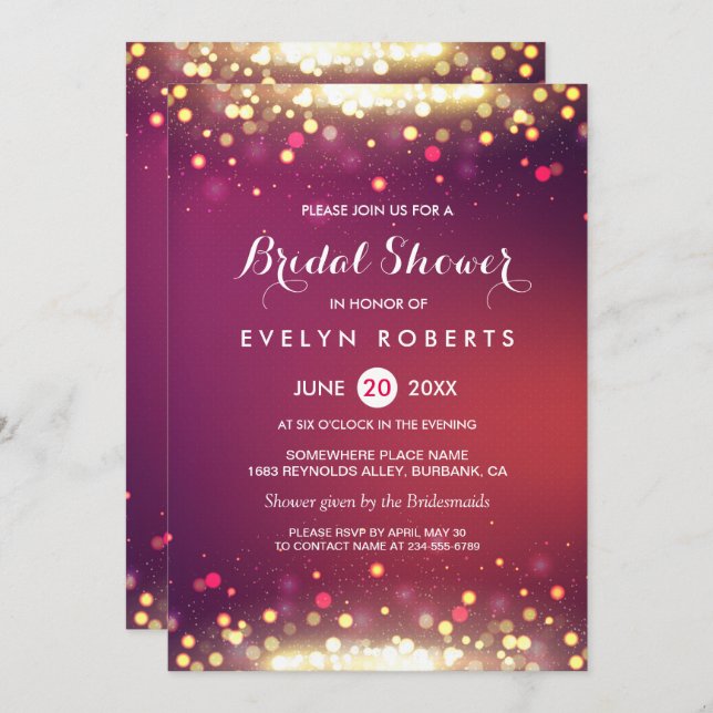 Modern Gold Shimmer Sparkles Wedding Bridal Shower Invitation (Front/Back)