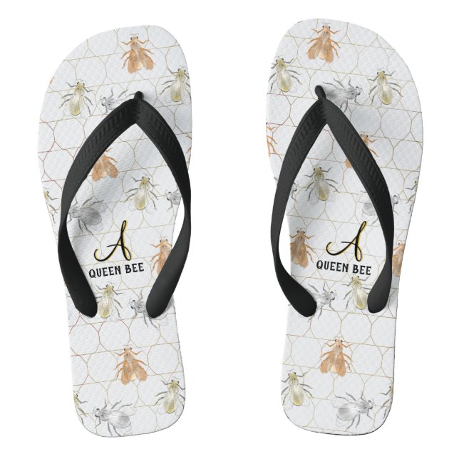 Modern Gold Silver Copper Metal Bees Flip Flops (Footbed)