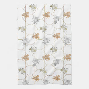Modern Gold Silver Copper Metal Bees Kitchen Towel
