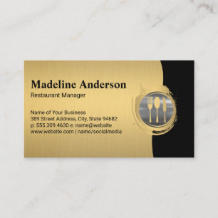 Modern Gold Silver Metallic Silverware Logo Business Card
