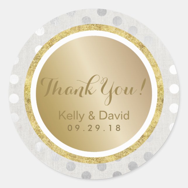 Modern Gold & Silver Wedding Thank You Classic Round Sticker (Front)