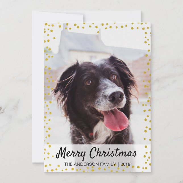 Modern Gold Snow Flakes Christmas Photo Holiday Card (Front)