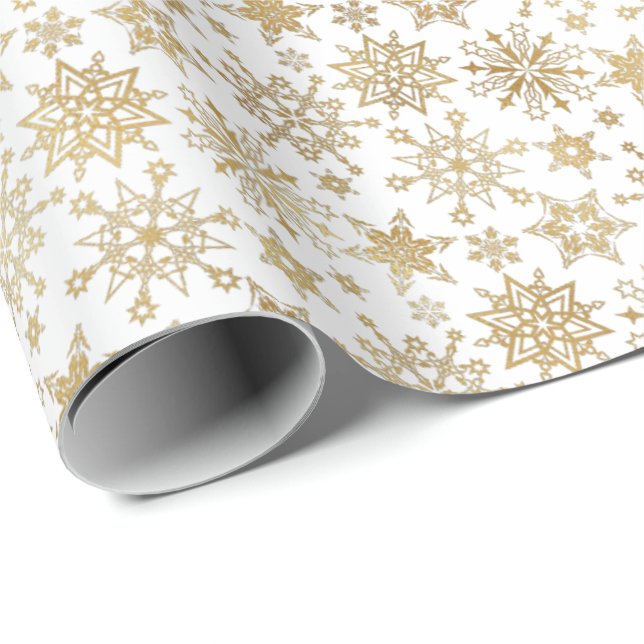 Modern Gold Snowflakes Christmas Holiday Wrapping Paper (Roll Corner)