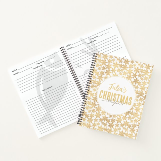 Modern Gold Snowflakes Christmas Recipes  Notebook (Inside)