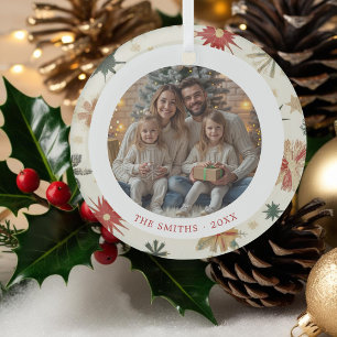 Modern Gold Snowflakes Photo Glass Ornament