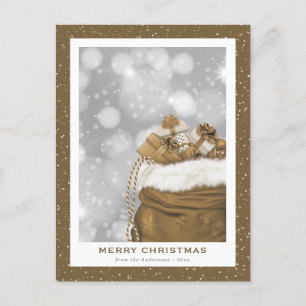 Modern Gold Snowy Merry Christmas Holiday Postcard